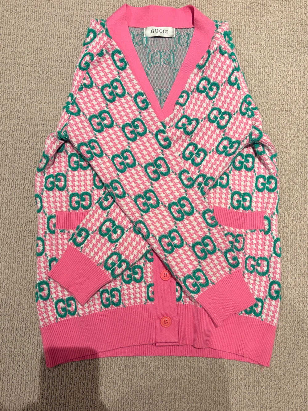 Gucci Pink and Green GG Knit Cardigan - women cardigan